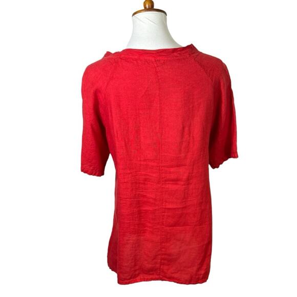 Gigi Moda Red Woven Italian Linen Notch Neck Tunic Blouse Size L - Picture 5 of 6